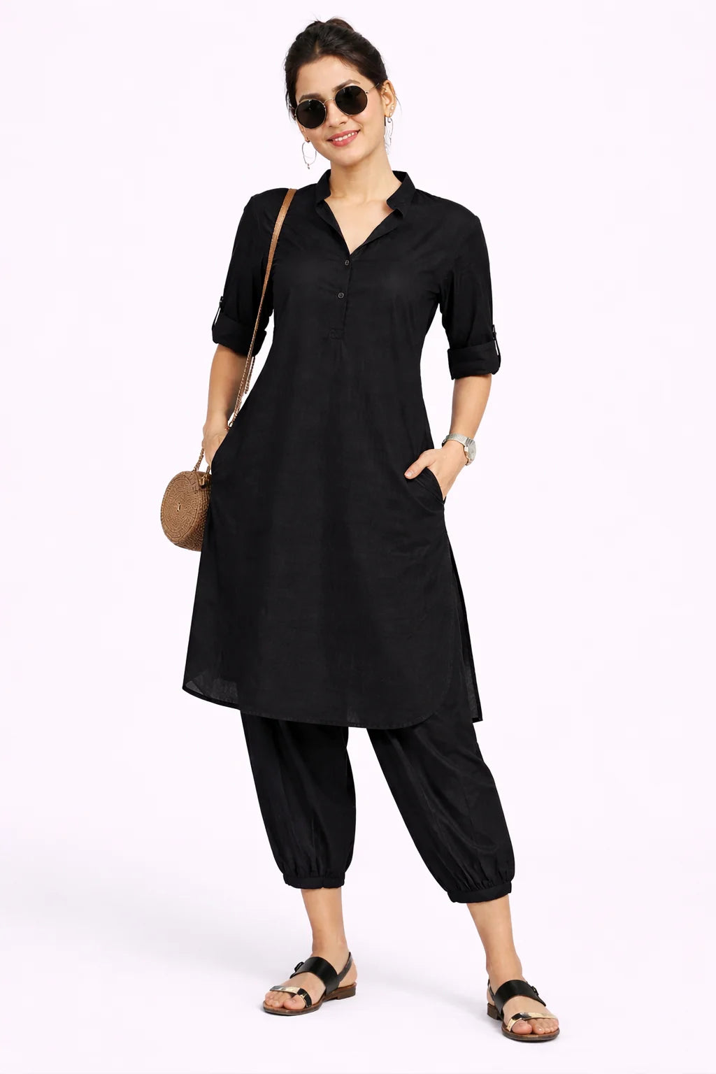 Relaxed Fit Black Kurta Set