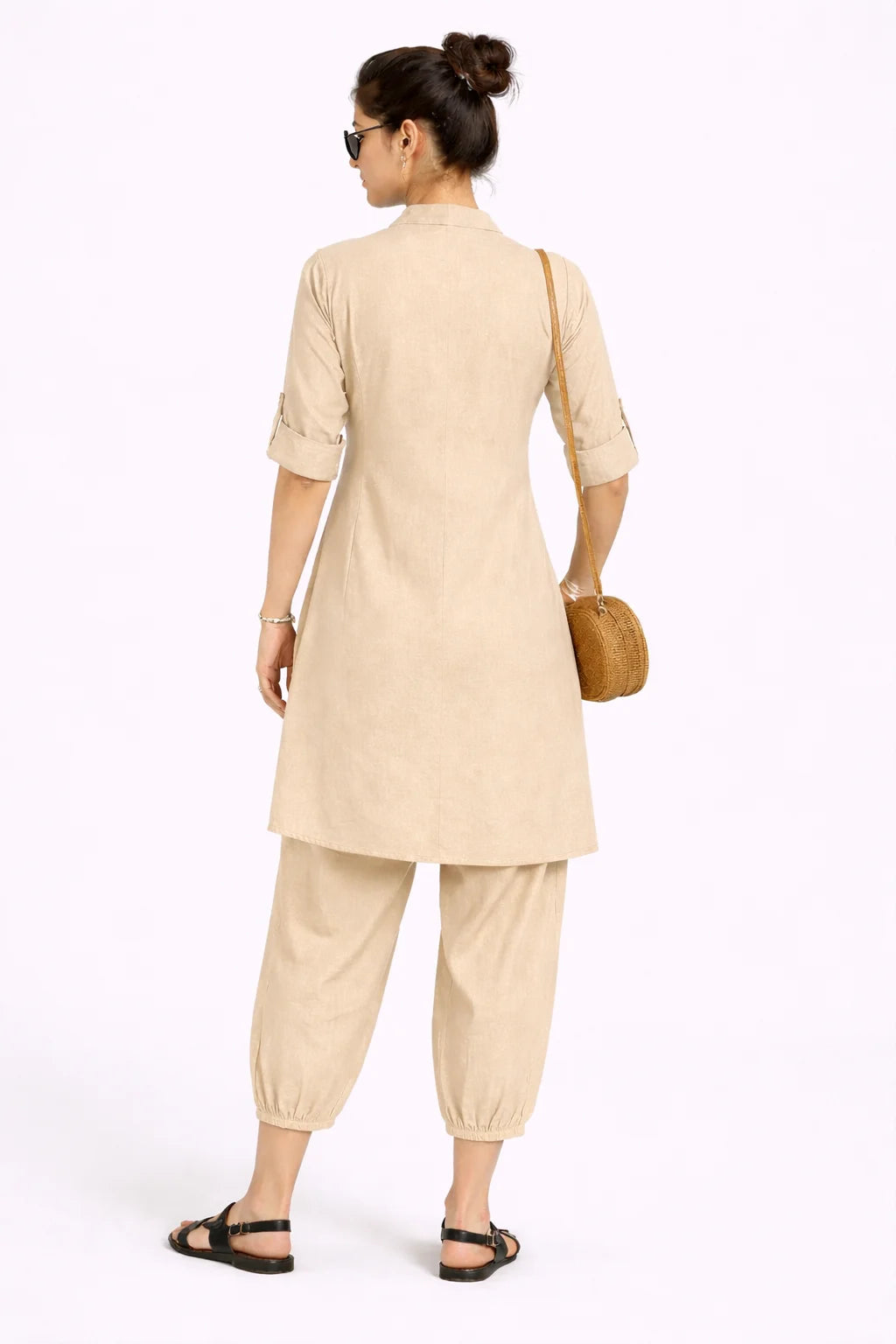 Relaxed Fit Beige Kurta Set
