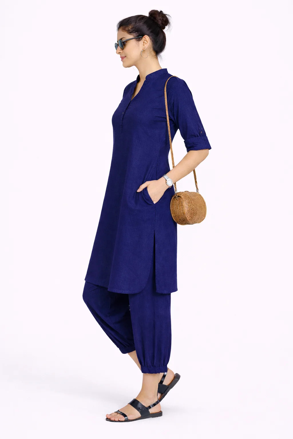 Relaxed Fit Navy Blue Kurta Set