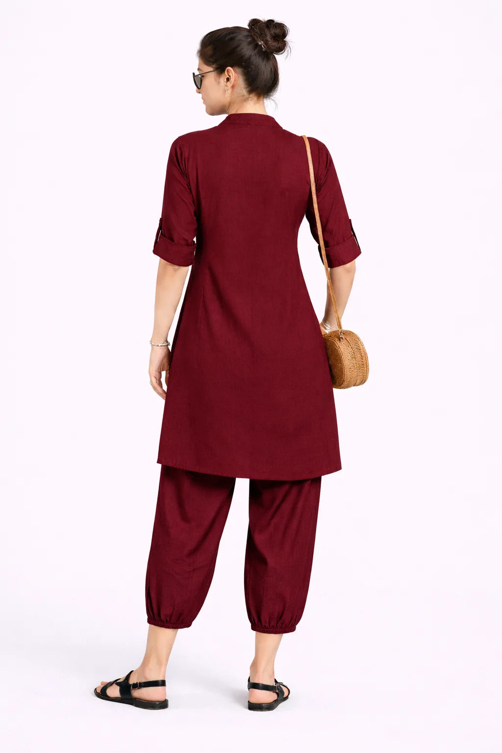 Relaxed Fit Maroon Kurta Set