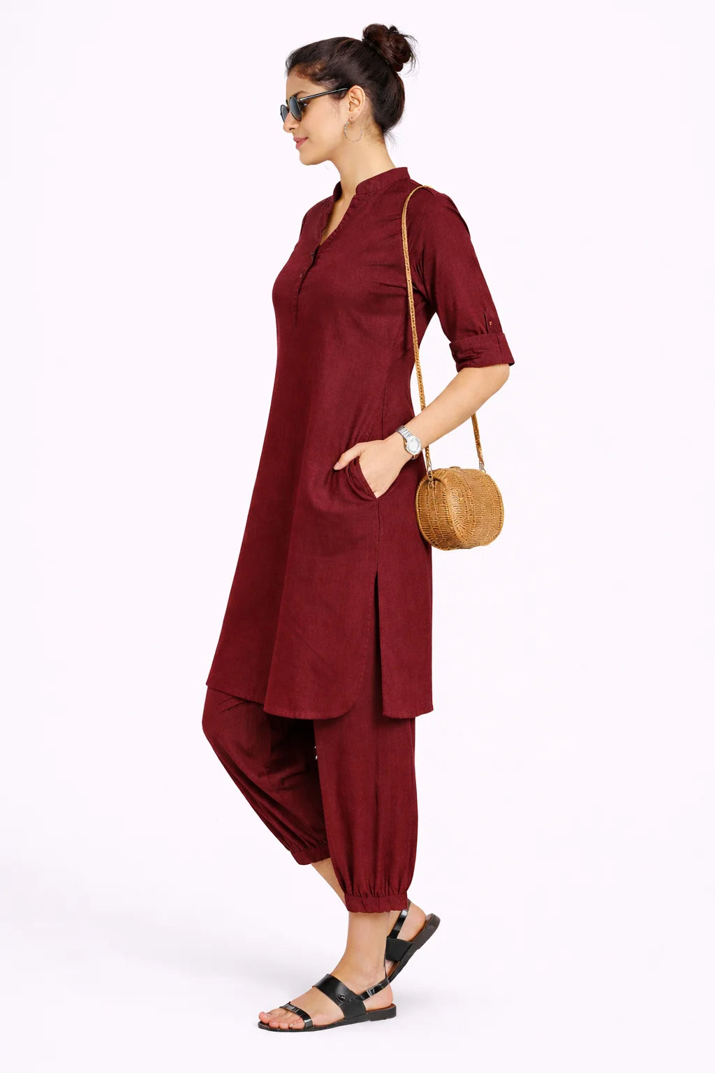 Relaxed Fit Maroon Kurta Set