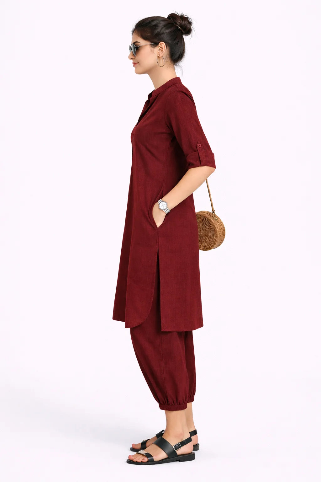 Relaxed Fit Maroon Kurta Set