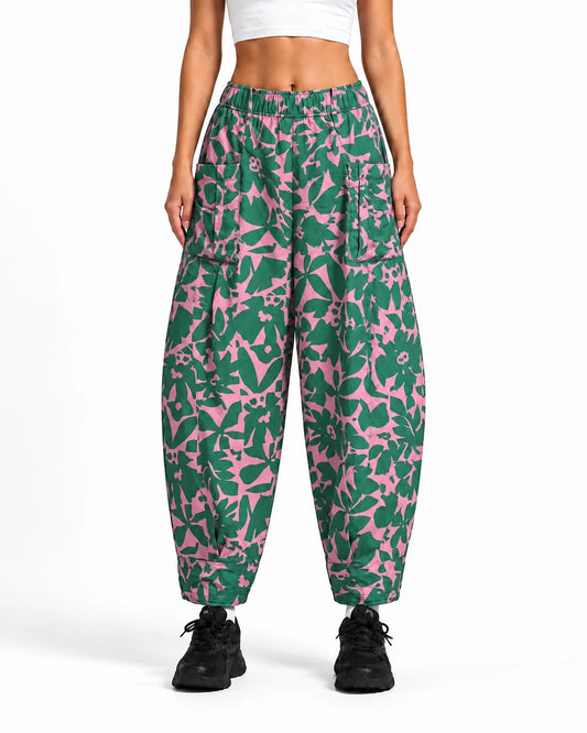 OYSTERS PINK GREEN PRINTED BALLOON YOGA PANTS FOR WOMEN
