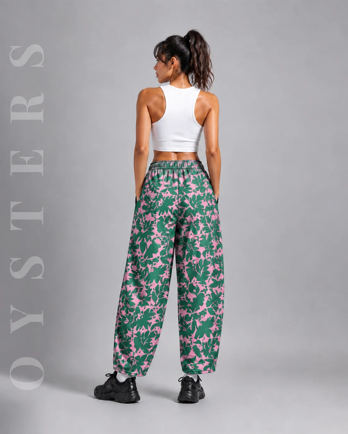 OYSTERS PINK GREEN PRINTED BALLOON YOGA PANTS FOR WOMEN