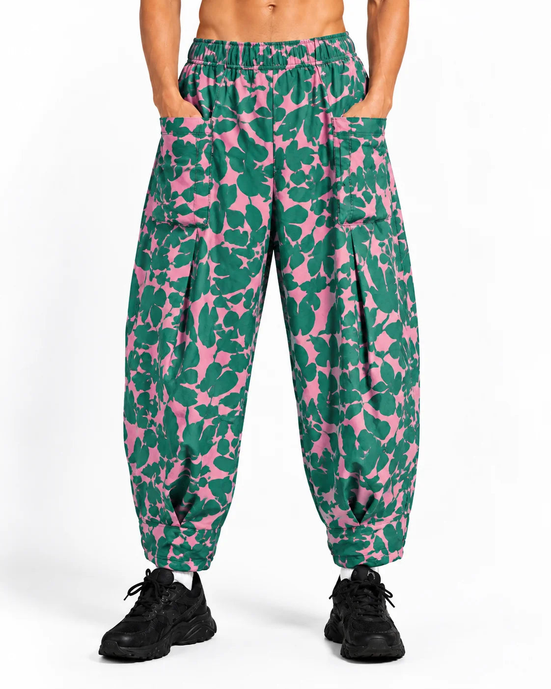 OYSTERS MEN's GREEN YELLOW PRINTED AEROZEN RELAXED FIT YOGA PANTS