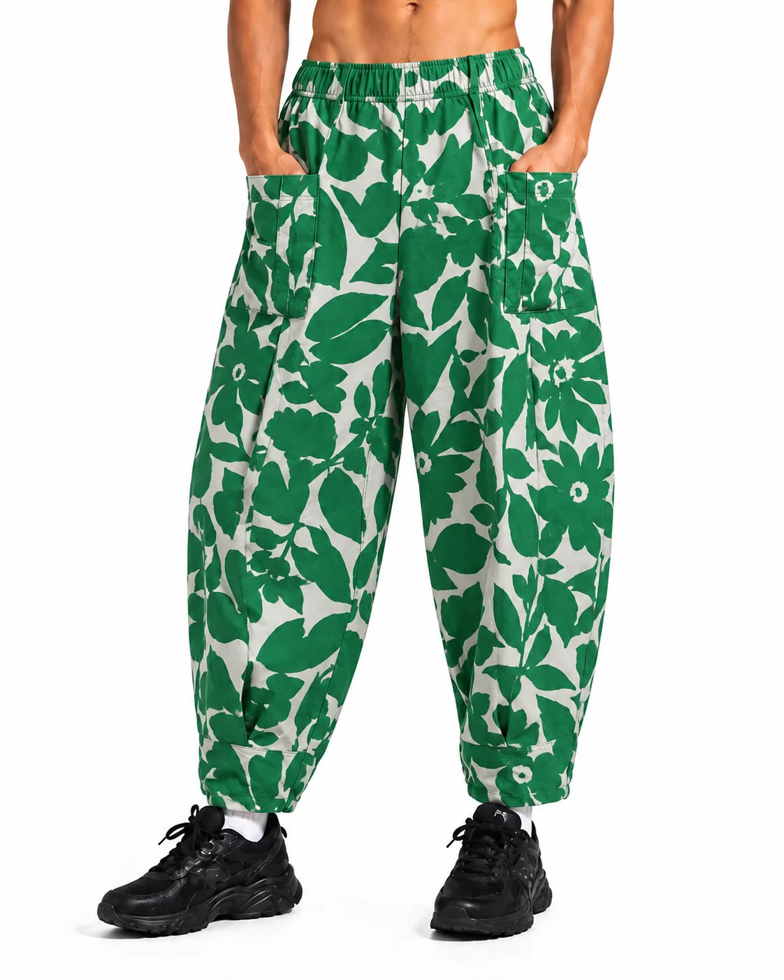 OYSTERS MEN's GREEN YELLOW PRINTED AEROZEN RELAXED FIT YOGA PANTS