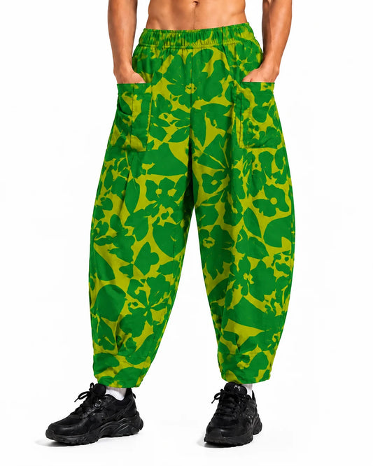 OYSTERS MEN's GREEN YELLOW PRINTED AEROZEN RELAXED FIT YOGA PANTS