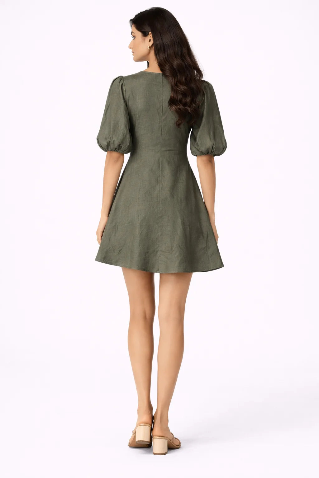 Elegant Olive Green Button-Down Mini Dress