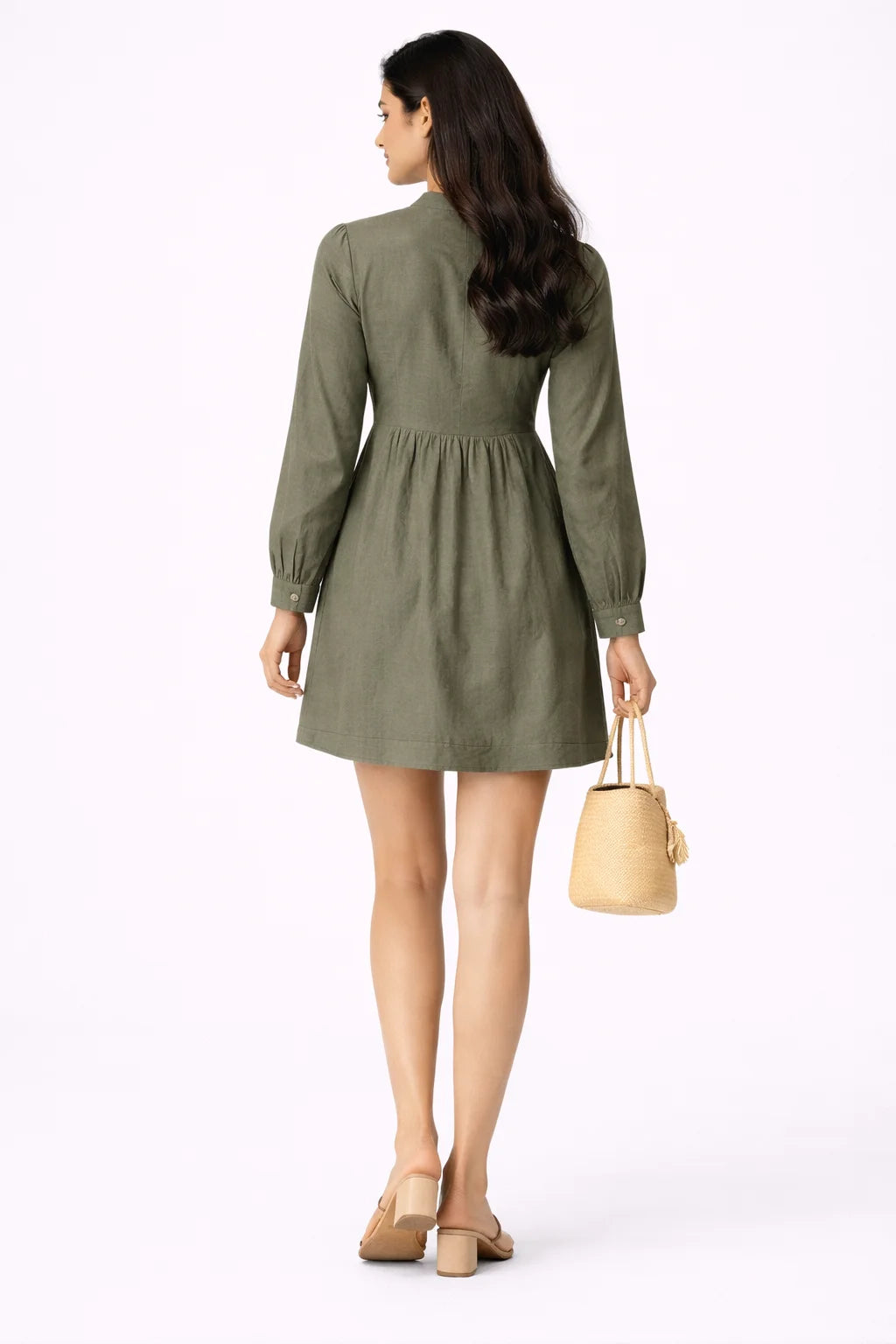 Elegant Olive Green Gathered Mini Dress