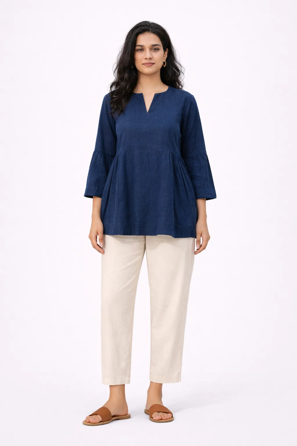 Elegant Navy Blue Flared Top
