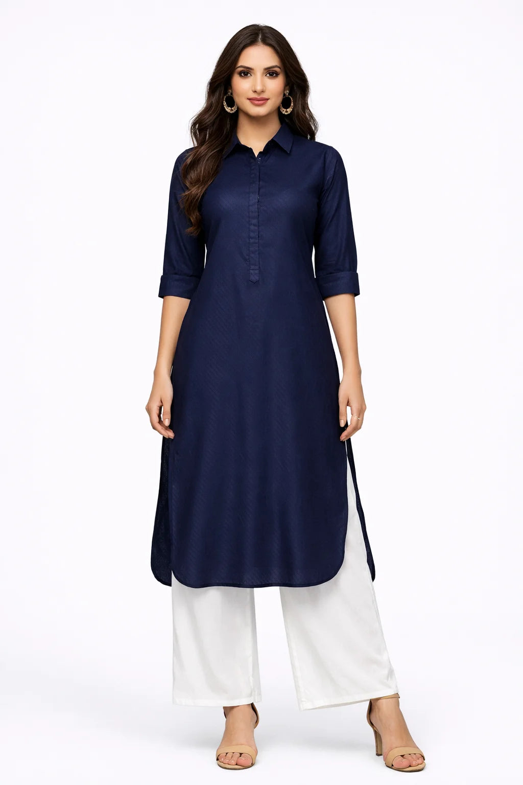 Classic Navy Blue Shirt-Style Kurta