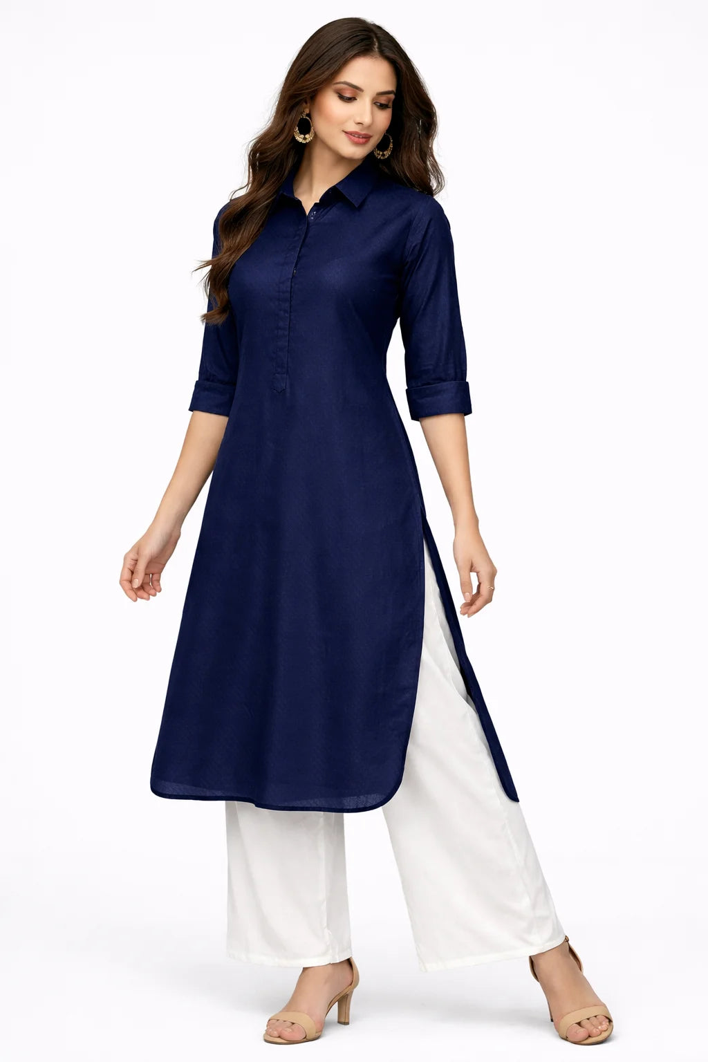 Classic Navy Blue Shirt-Style Kurta