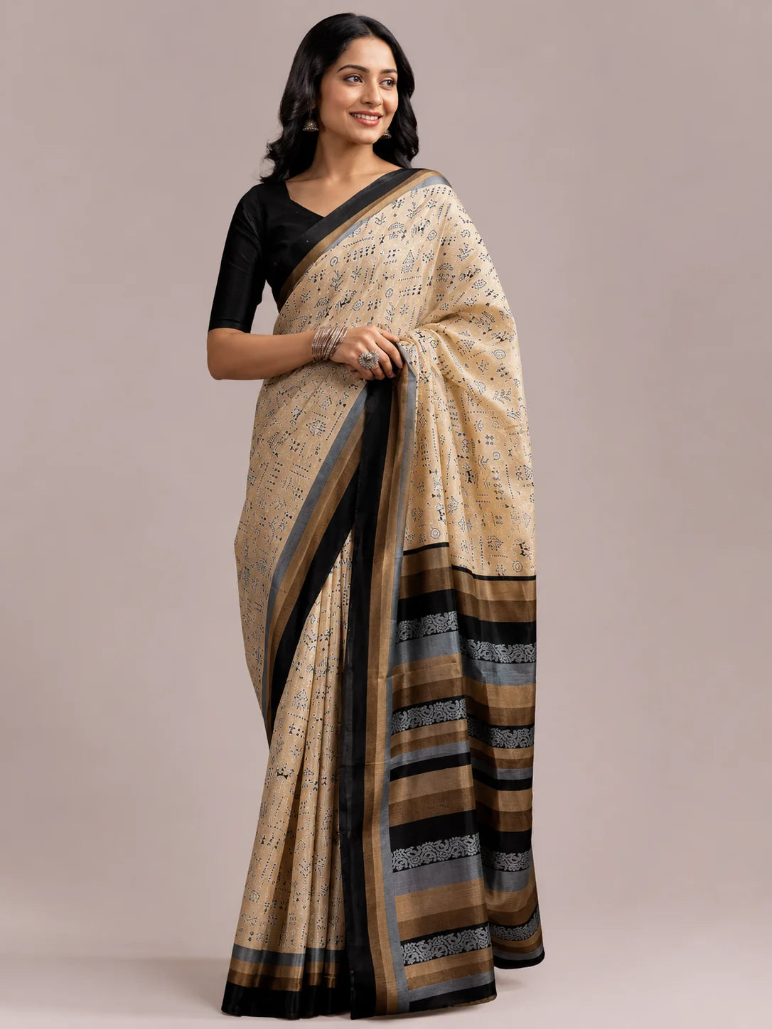 THE SAREE PROJECT CREAM BLACK LINES