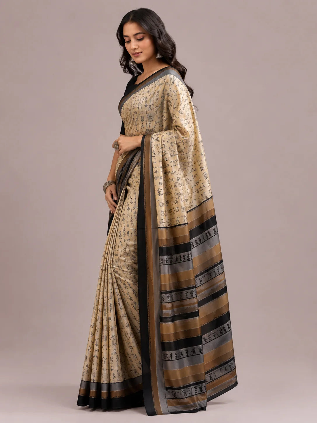 THE SAREE PROJECT CREAM BLACK LINES