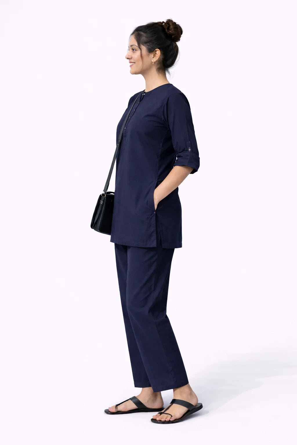 Navy blue Button-Detail Kurta Co-Ord Set