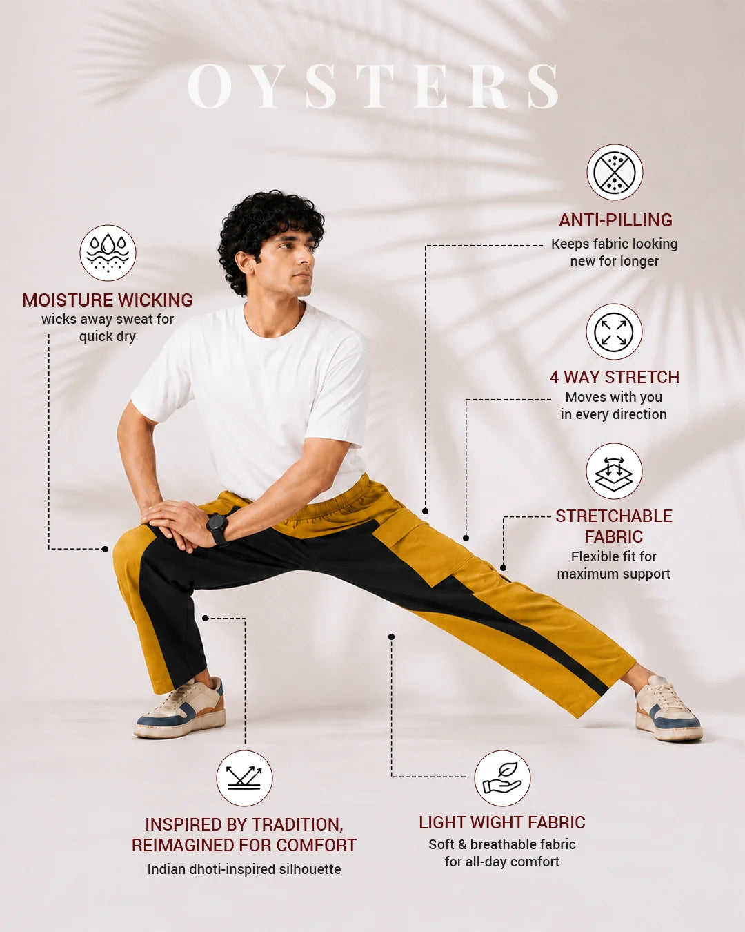 OYSTERS OLORBLOCK CARGO PANTS MUSTARD FOR MEN