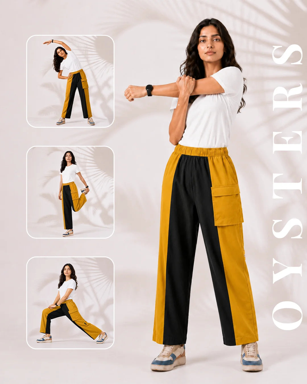 Colorblock Mustard Cargo Pants for Women