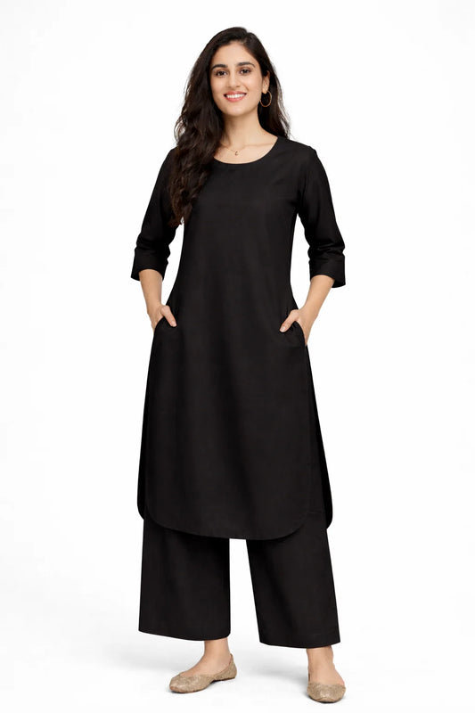 Black Straight Kurta with panel