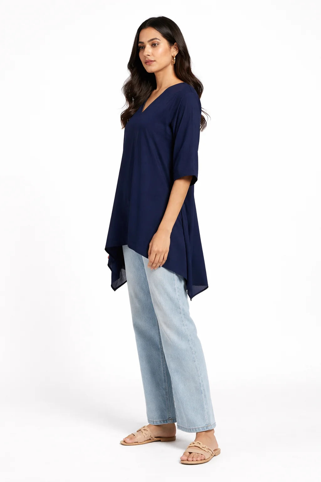 Navy Blue Asymmetrical V-Neck Tunic