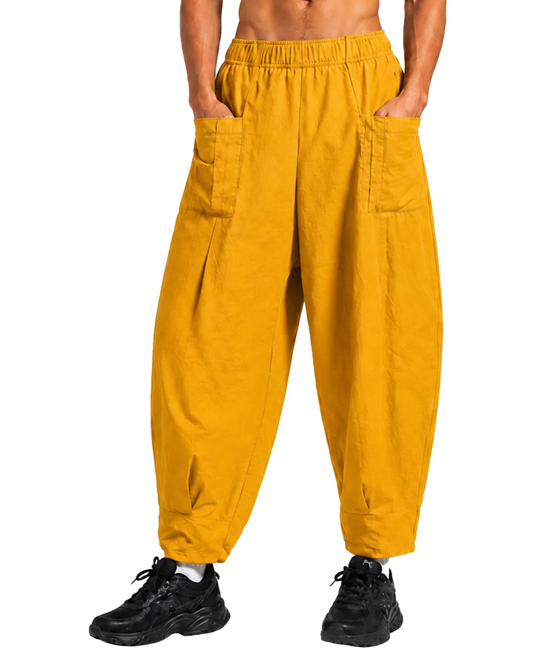 OYSTERS MEN's AEROZEN RELAXED FIT MUSTARD YOGA PANTS