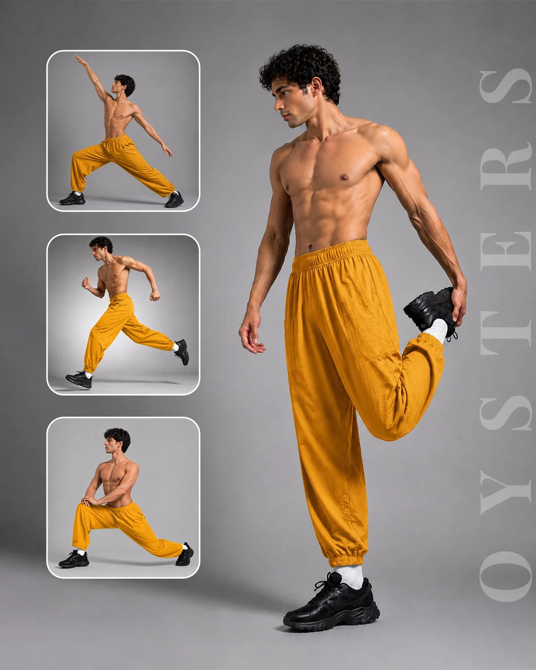 OYSTERS MEN's AEROZEN RELAXED FIT MUSTARD YOGA PANTS