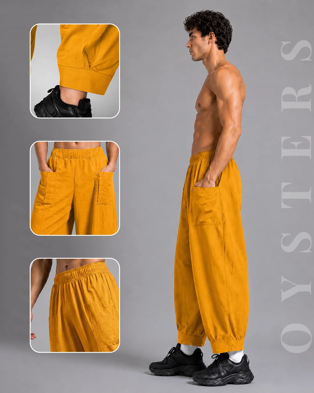 OYSTERS MEN's AEROZEN RELAXED FIT MUSTARD YOGA PANTS