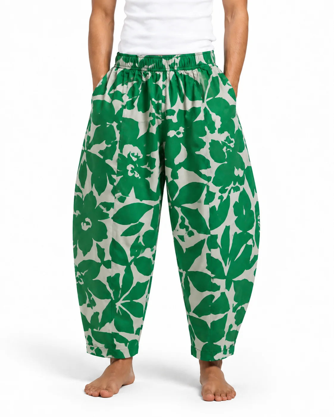 OYSTERS BALLOON-CUT PINK GREEN PRINTED PANTS  FOR MEN