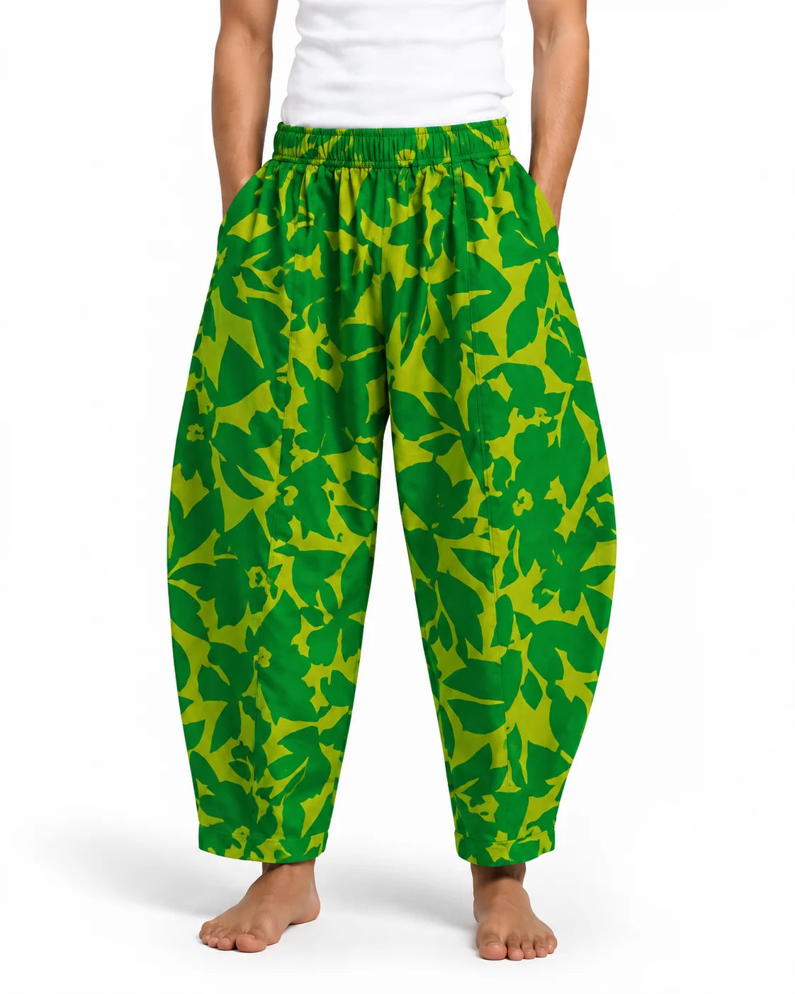 OYSTERS BALLOON-CUT PINK GREEN PRINTED PANTS  FOR MEN