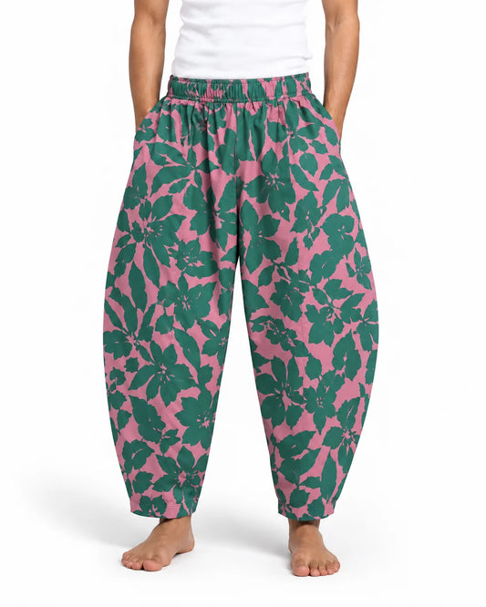 OYSTERS BALLOON-CUT PINK GREEN PRINTED PANTS  FOR MEN