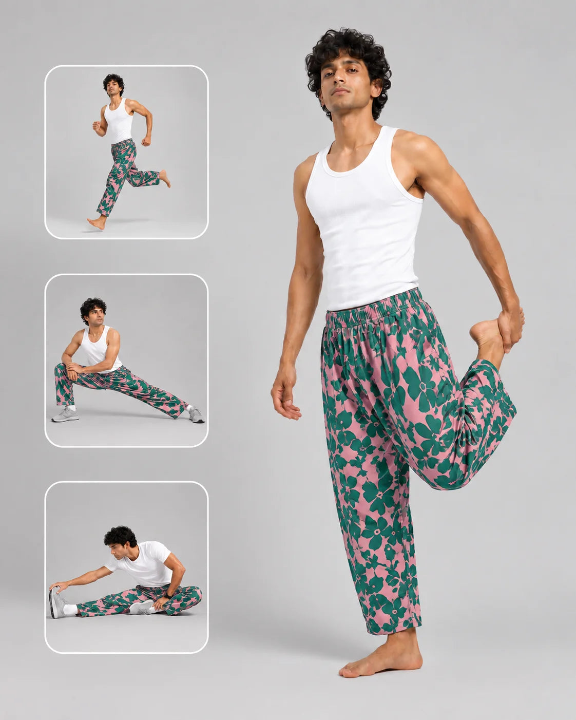 OYSTERS BALLOON-CUT PINK GREEN PRINTED PANTS  FOR MEN