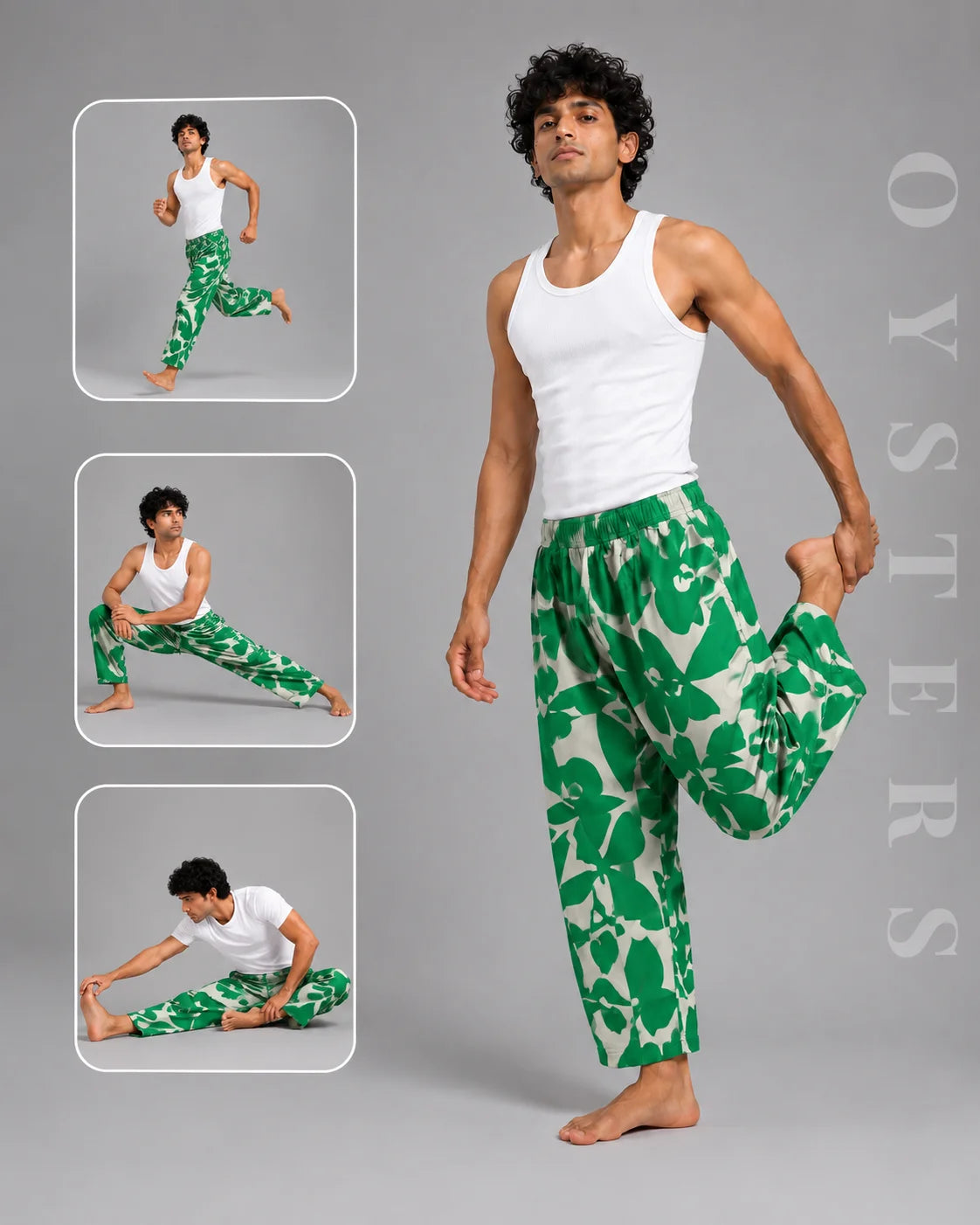OYSTERS BALLOON-CUT WHITE GREEN PRINTED PANTS  FOR MEN