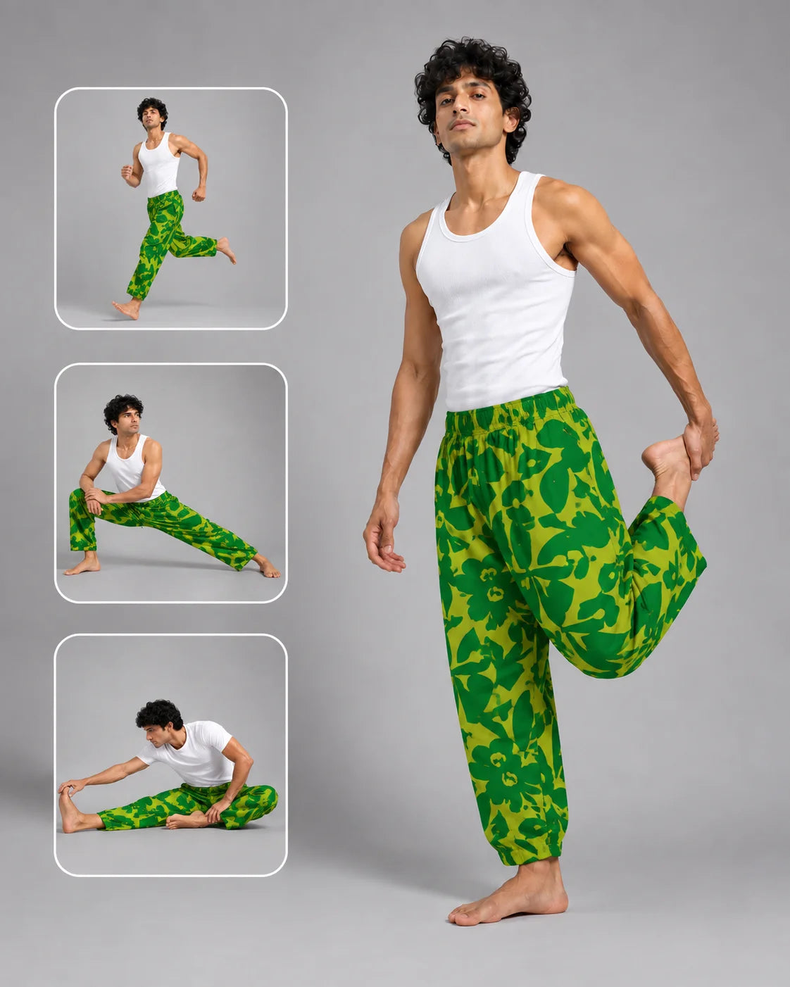 OYSTERS BALLOON-CUT YELLOW GREEN PRINTED PANTS  FOR MEN