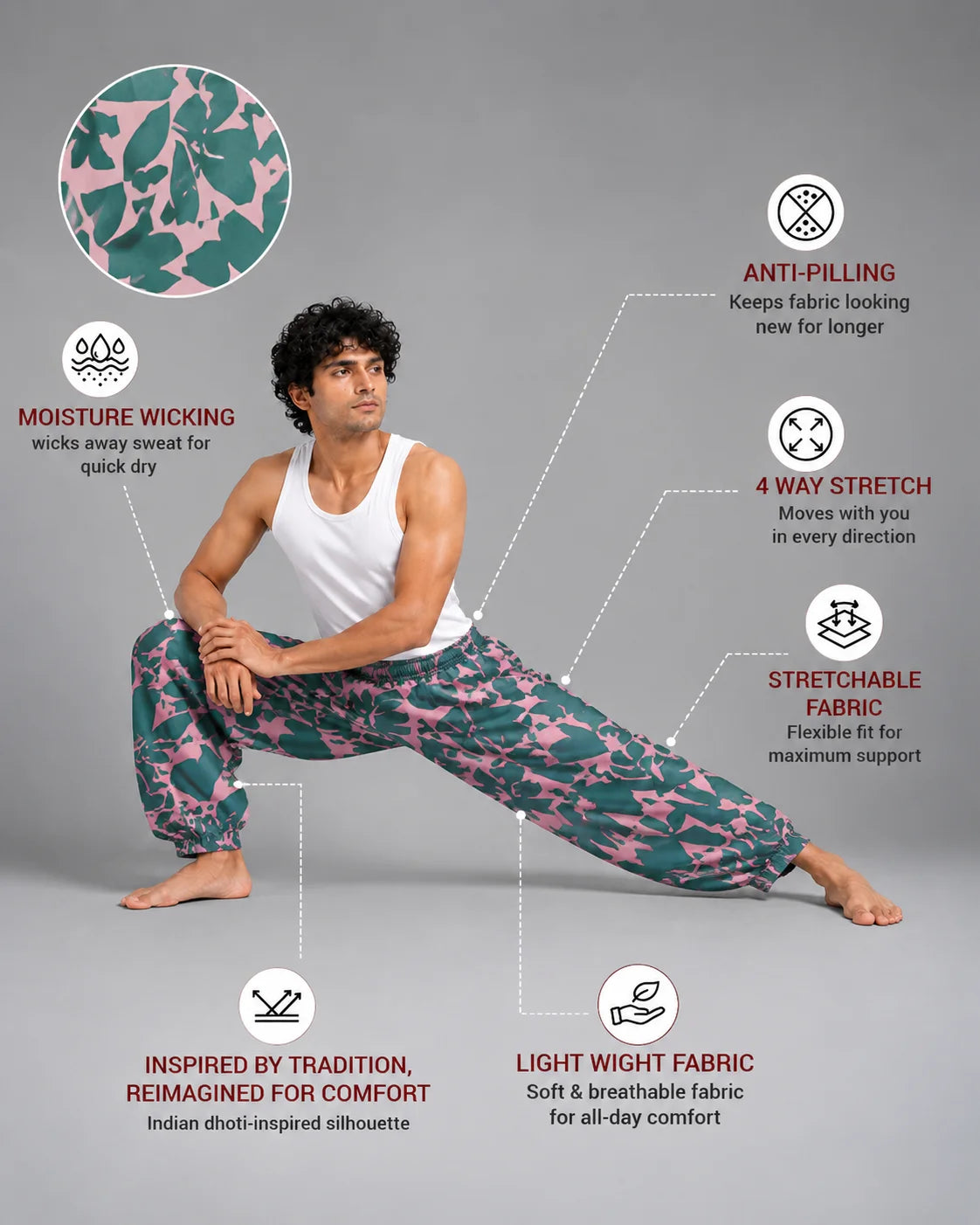 OYSTERS BALLOON-CUT PINK GREEN PRINTED PANTS  FOR MEN