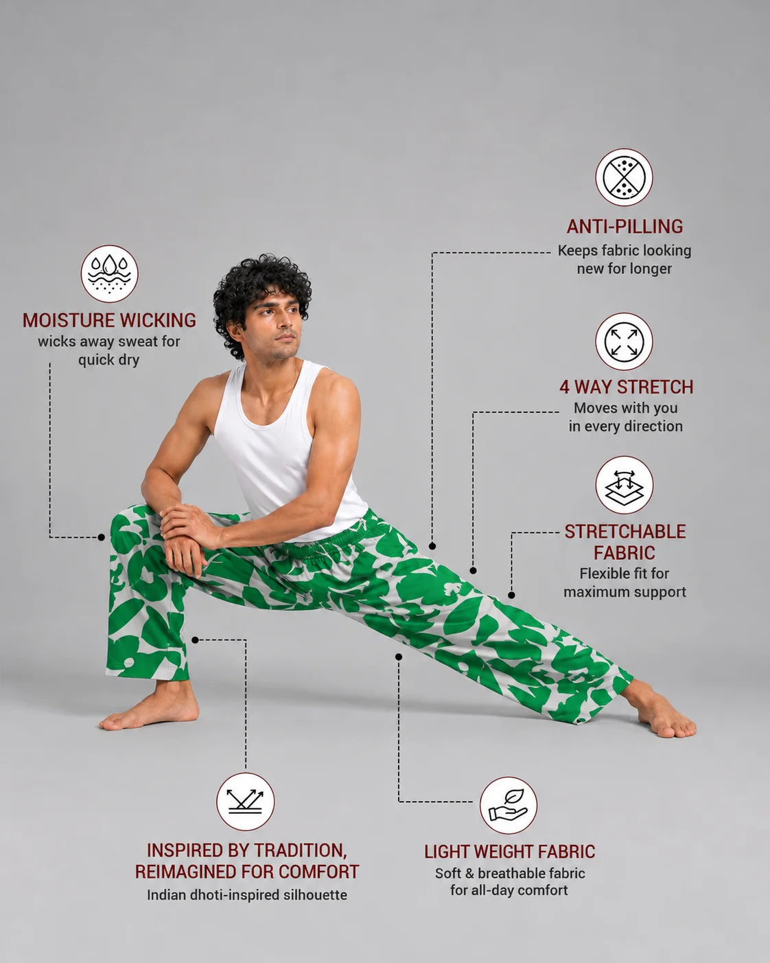 OYSTERS BALLOON-CUT WHITE GREEN PRINTED PANTS  FOR MEN