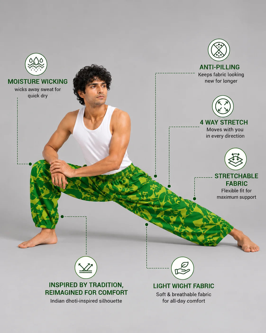 OYSTERS BALLOON-CUT YELLOW GREEN PRINTED PANTS  FOR MEN