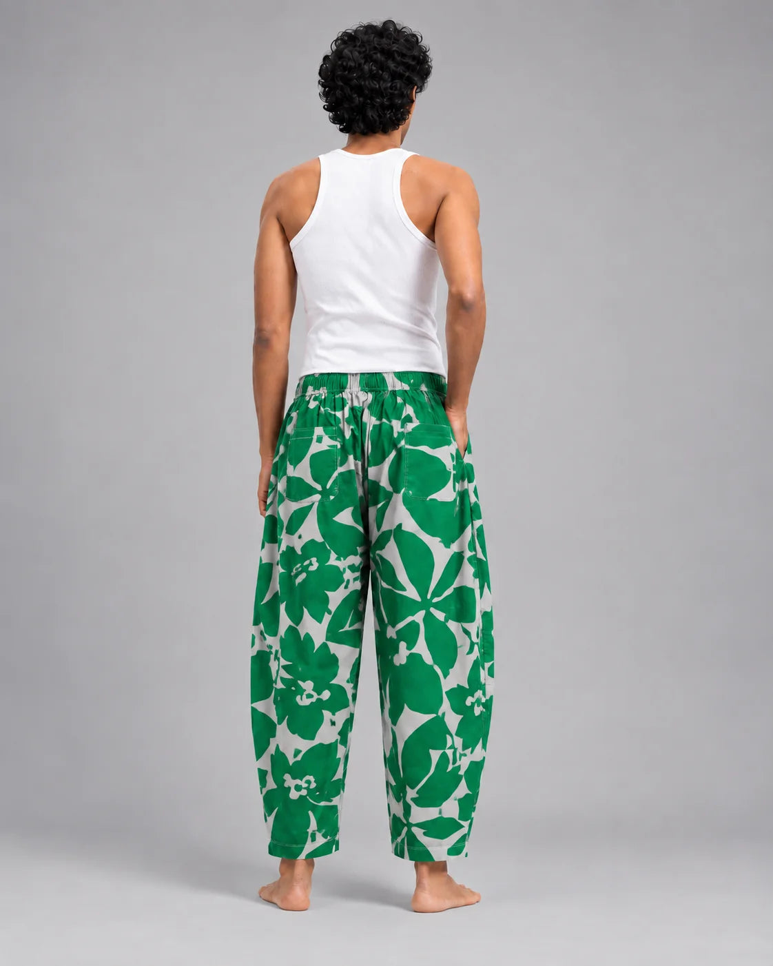 OYSTERS BALLOON-CUT WHITE GREEN PRINTED PANTS  FOR MEN