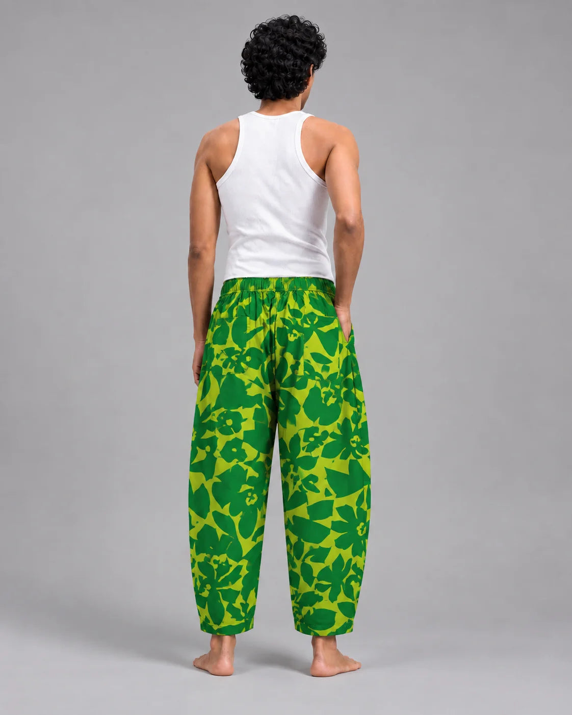OYSTERS BALLOON-CUT YELLOW GREEN PRINTED PANTS  FOR MEN