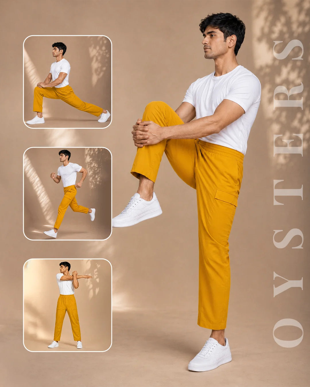 OYSTERS TAPERED UTILITY MUSTARD YELLOW PANTS FOR MEN