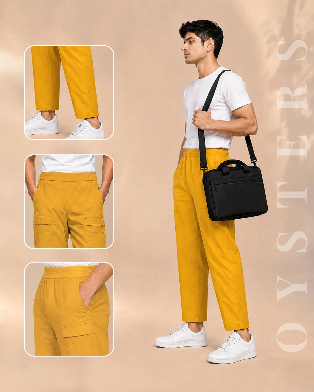 OYSTERS TAPERED UTILITY MUSTARD YELLOW PANTS FOR MEN