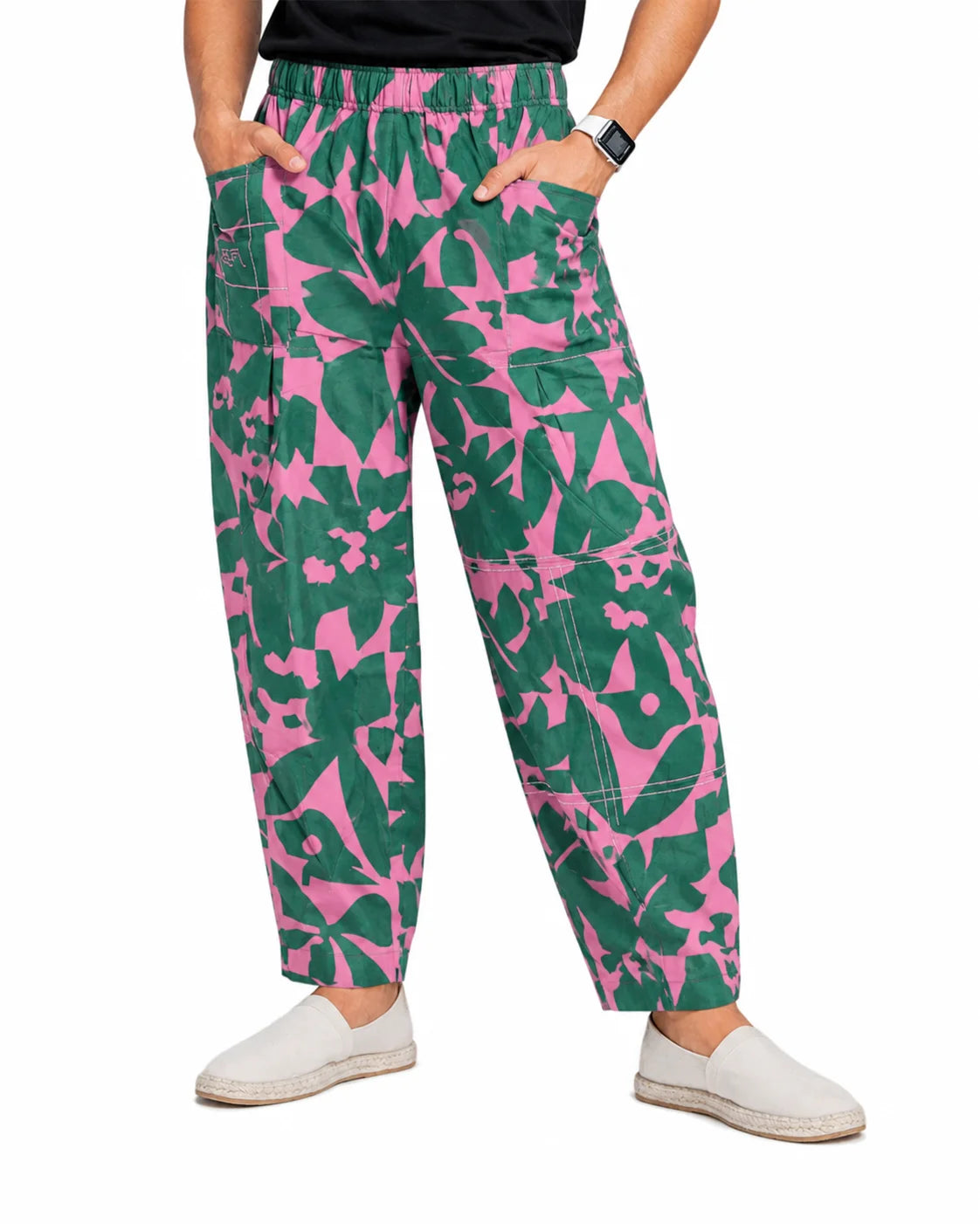 OYSTERS UTILITY BARREL PANTS PINK GREEN PRINTED FOR MEN