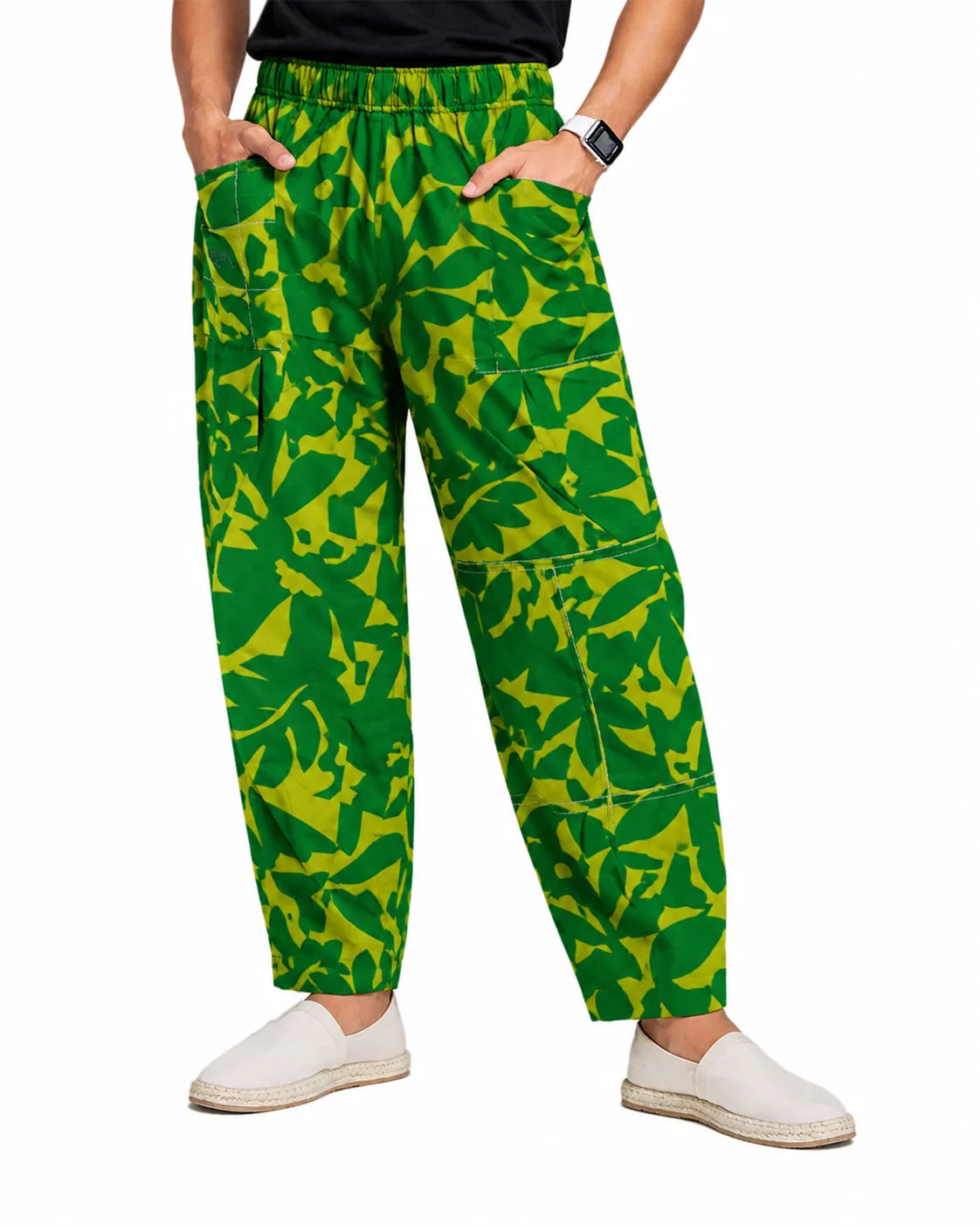OYSTERS UTILITY BARREL PANTS WHITE GREEN PRINTED FOR MEN