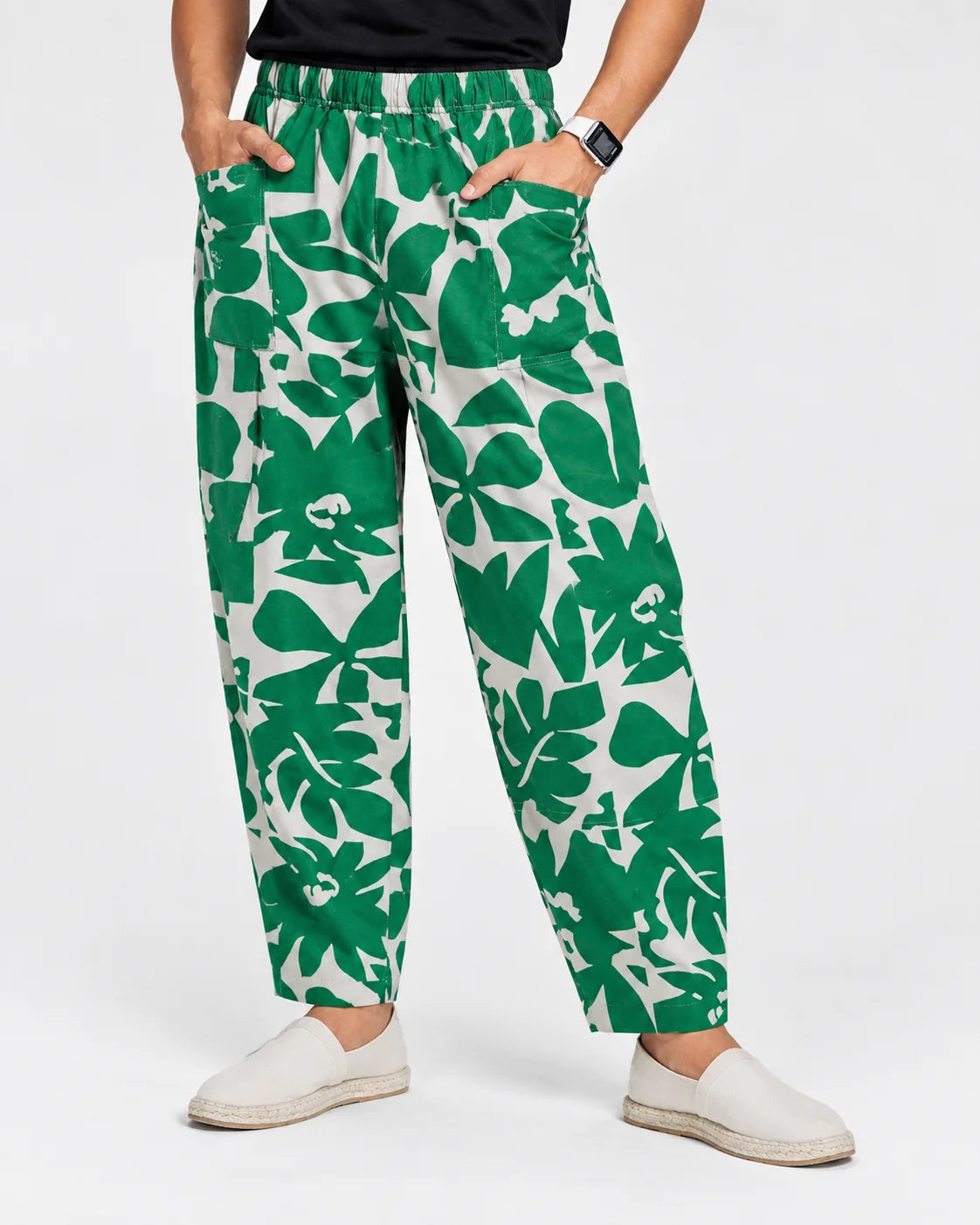 OYSTERS UTILITY BARREL PANTS WHITE GREEN PRINTED FOR MEN