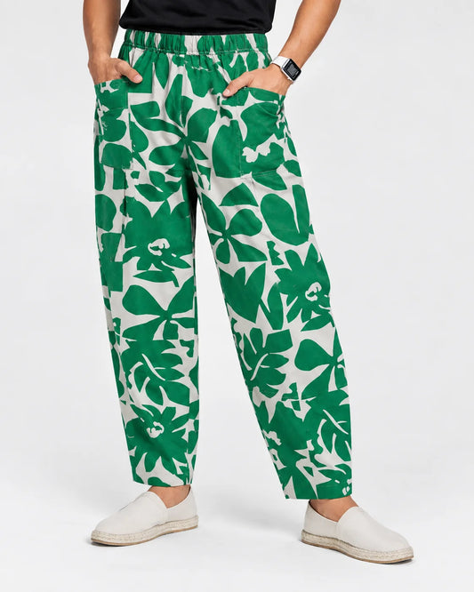 OYSTERS UTILITY BARREL PANTS WHITE GREEN PRINTED FOR MEN