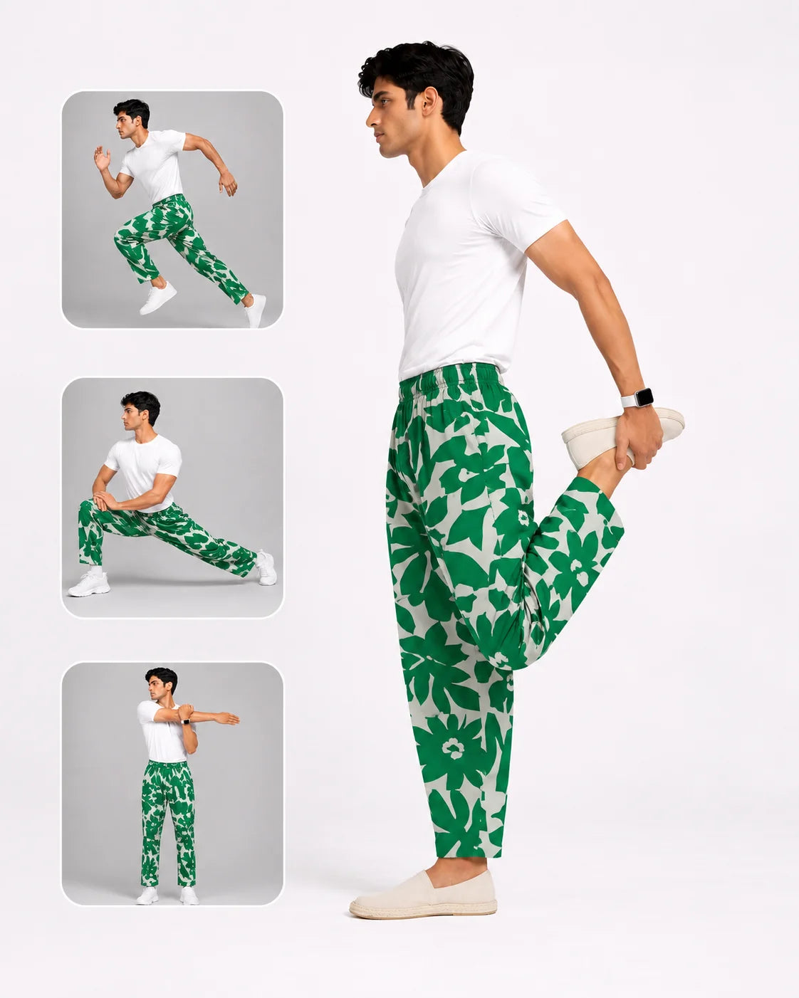 OYSTERS UTILITY BARREL PANTS WHITE GREEN PRINTED FOR MEN