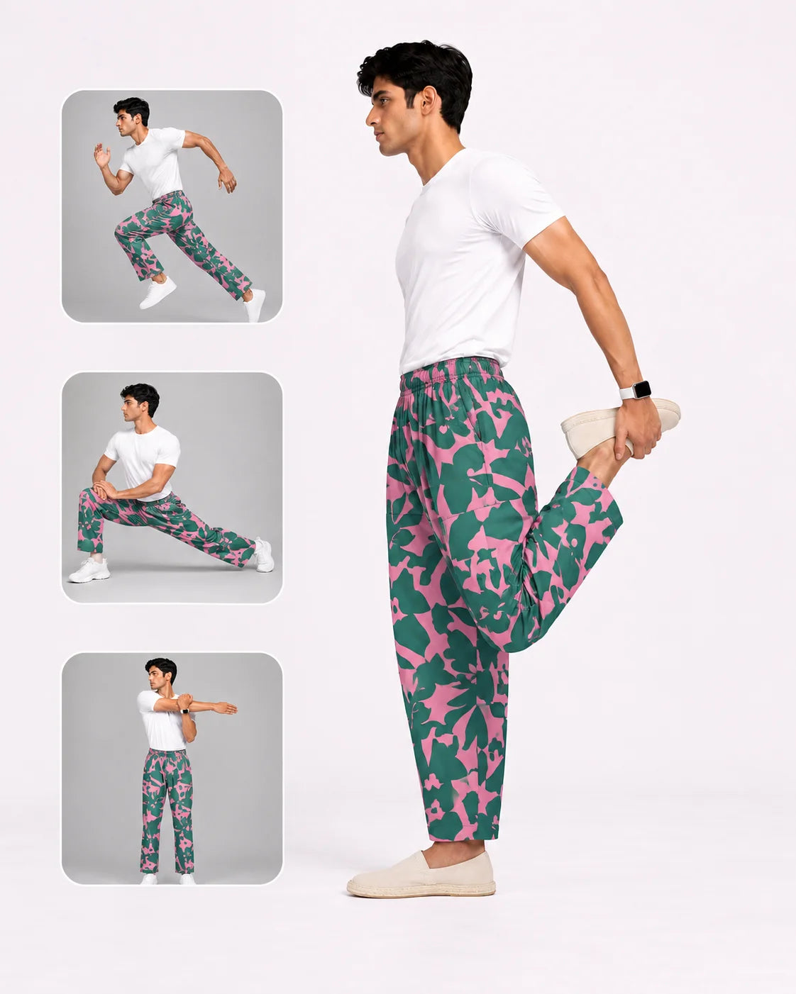 OYSTERS UTILITY BARREL PANTS PINK GREEN PRINTED FOR MEN