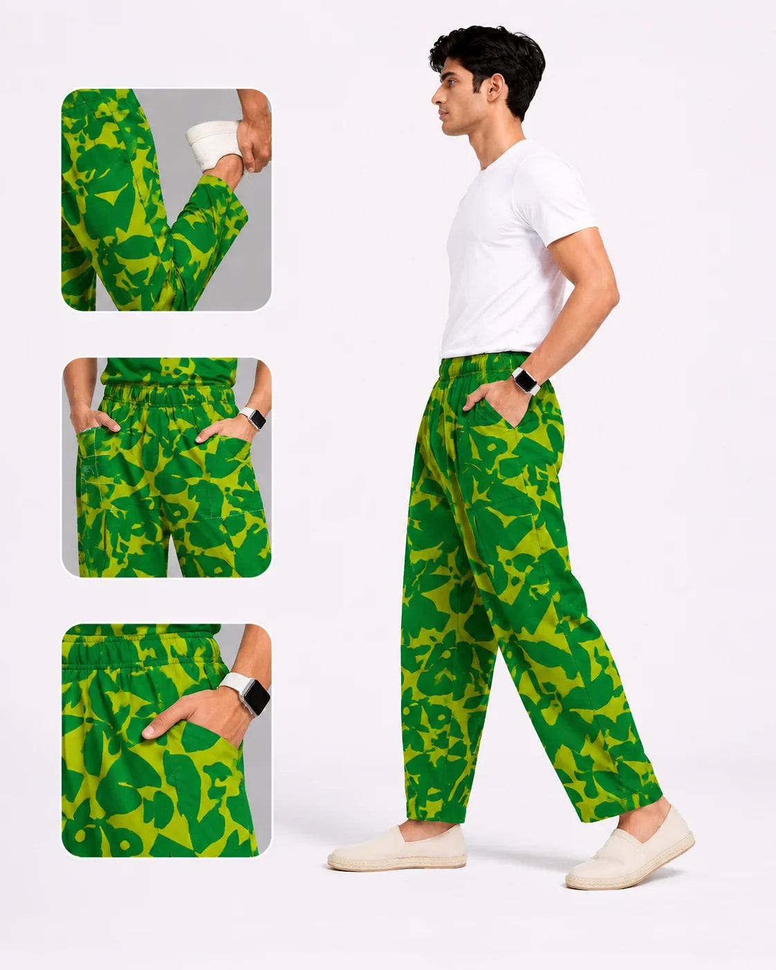 OYSTERS UTILITY BARREL PANTS YELLOW GREEN PRINTED FOR MEN