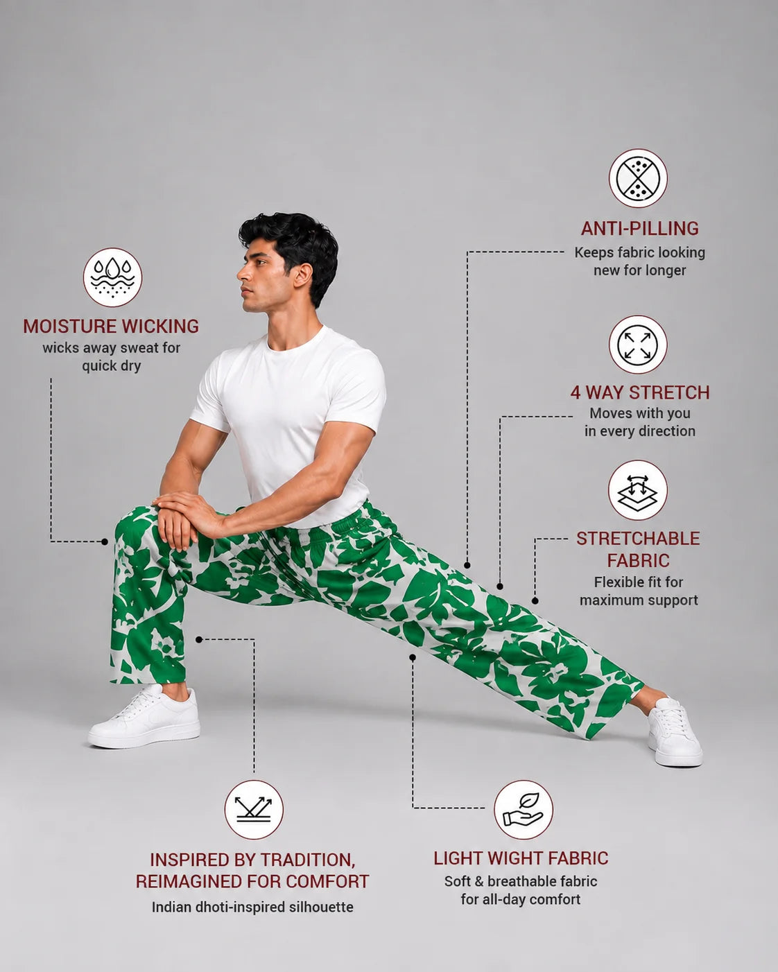 OYSTERS UTILITY BARREL PANTS WHITE GREEN PRINTED FOR MEN