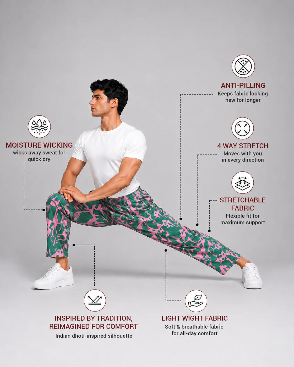 OYSTERS UTILITY BARREL PANTS PINK GREEN PRINTED FOR MEN