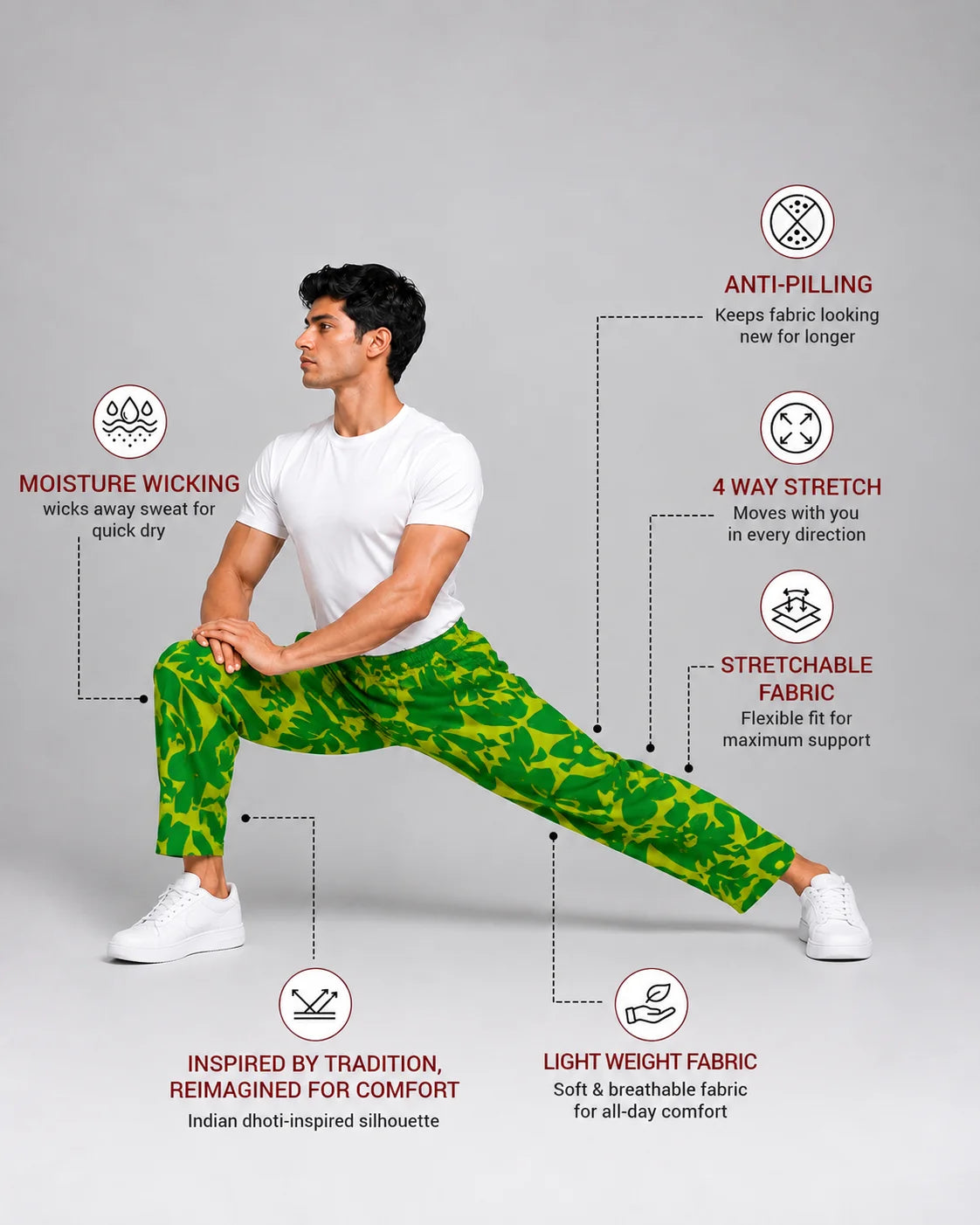 OYSTERS UTILITY BARREL PANTS YELLOW GREEN PRINTED FOR MEN