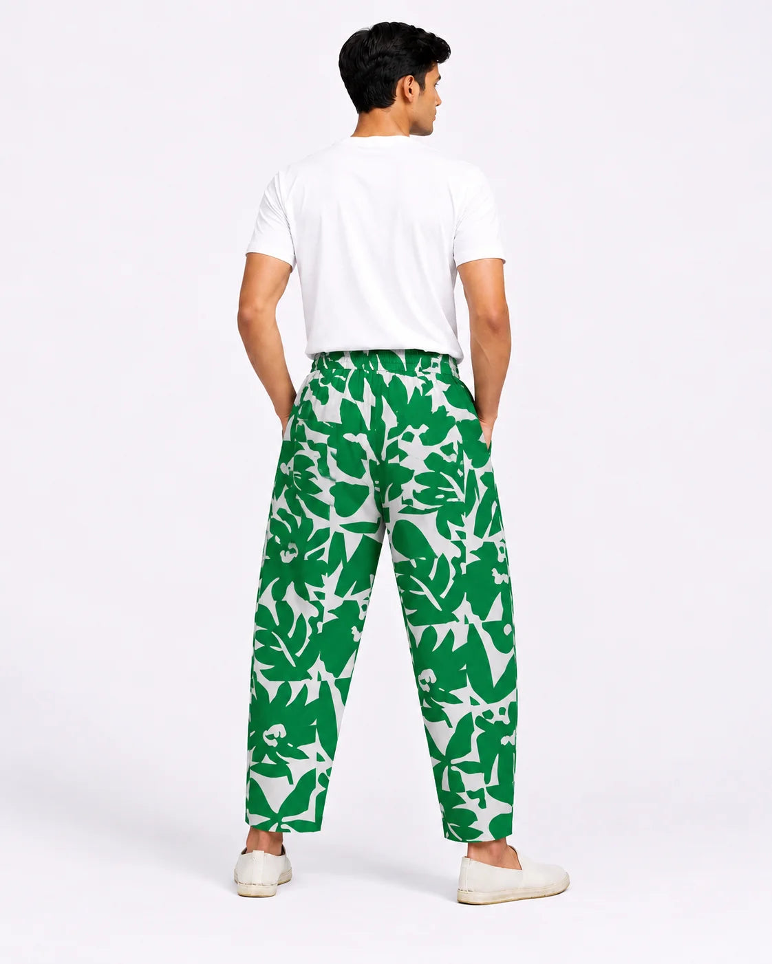 OYSTERS UTILITY BARREL PANTS WHITE GREEN PRINTED FOR MEN